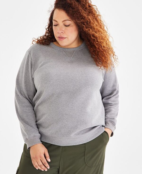 【送料無料】 スタイルアンドコー レディース ニット・セーター アウター Plus Size Heather Fleece Sweatshirt Grey Heather
