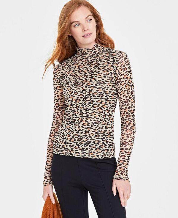 【送料無料】 On 34th レディース シャツ トップス Women's Patterned Mock-Neck Mesh Top Sunset Nude