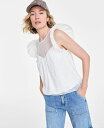 【送料無料】 On 34th レディース シャツ トップス Women's Illusion-Yoke Ruffled Cap-Sleeve Top Washe...