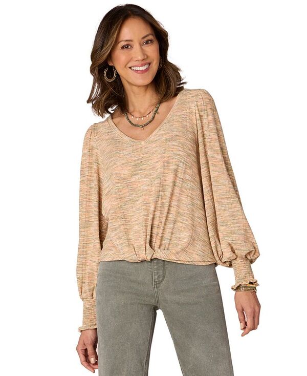 【送料無料】 デモクラシー レディース シャツ トップス Petite Blouson-Sleeve Twist-Hem Top Golden Bar