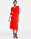 【送料無料】 On 34th レディース ワンピース トップス Women's Ruched-Mesh Midi Dress Fiery Red