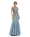 【送料無料】 マックダガル レディース ワンピース トップス Women's Sheer Top Embellished Mermaid Gown Slate ...