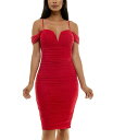 【送料無料】 シティー スタジオ レディース ワンピース トップス Juniors' Cold-Shoulder Glitter-Mesh Ruched Dress Red Apple(4)