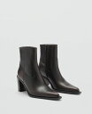 【送料無料】 マンゴ レディース ブーツ・レインブーツ シューズ Women's Block Heel Leather Ankle Boots Brown