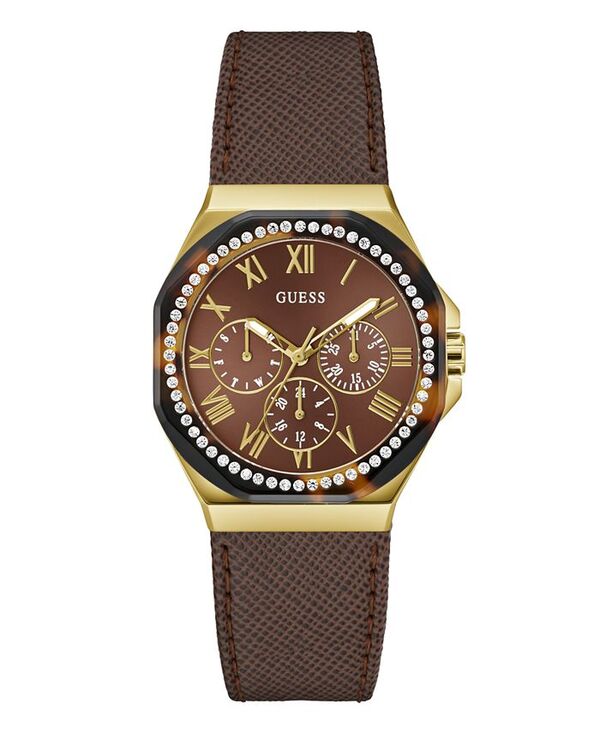【送料無料】 ゲス レディース 腕時計 アクセサリー Women's Multi- Function Brown Leather Watch 36mm Brown