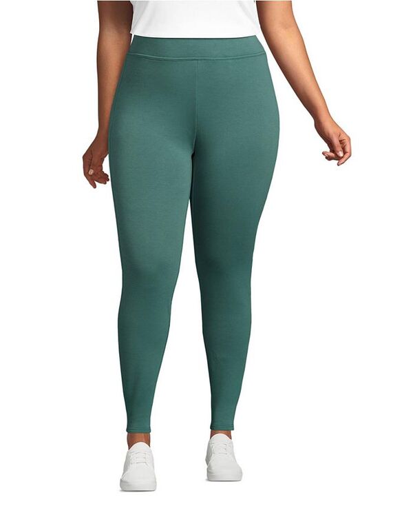 【送料無料】 ランズエンド レディース レギンス ボトムス Plus Size High Rise Serious Sweats Fleece Lined Pocket Leggings Washed evergreen