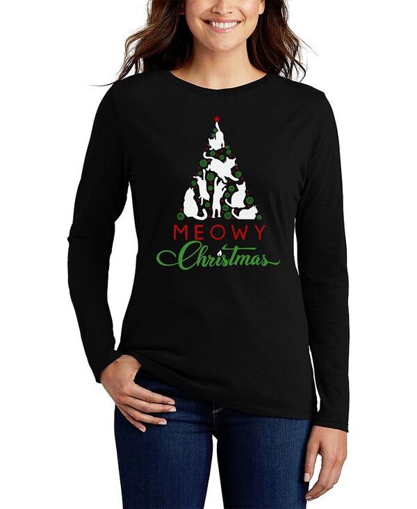 エルエーポップアート レディース トップス シャツ Tシャツ LA Pop Art Women's Meowy Christmas Tree ..