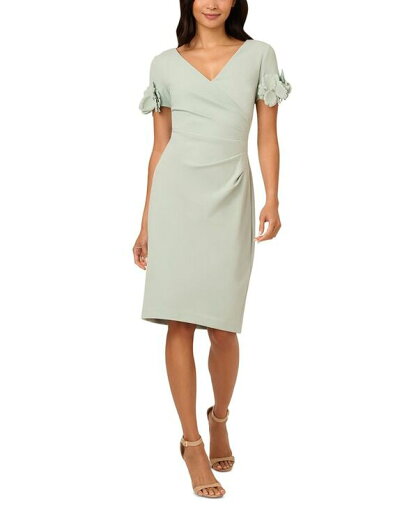 【送料無料】 アドリアナ パペル レディース ワンピース トップス Women's Petal-Sleeve Faux-Wrap Crepe Sheath Dress Icy Sage 【送料無料】 アドリアナ パペル レディース ワンピース トップス Women's Petal-Sleeve Faux-Wrap Crepe Sheath Dress Icy Sage