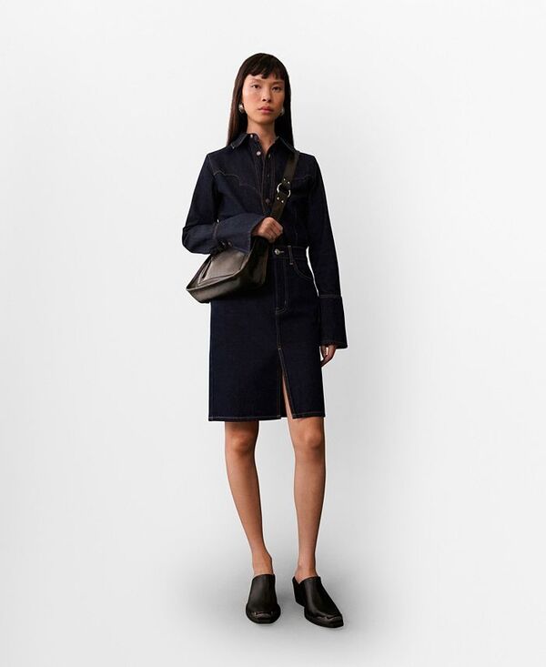 【送料無料】 マンゴ レディース スカート ボトムス Women's Denim Short Skirt Open Blue