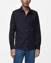 【送料無料】 マンゴ メンズ シャツ トップス Men's Regular-Fit Wool Shirt Dark Navy