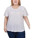【送料無料】 ニューヨークコレクション レディース シャツ トップス Plus Size Clip Dot Flutter Sleeve Top Ivory|詳細画像