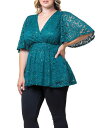 【送料無料】 キヨナ レディース シャツ トップス Women's Plus Size Stardust Sequin Lace Top Teal topaz(4)