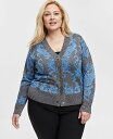 【送料無料】 ジェイエムコレクション レディース ニット・セーター アウター Plus Size Print Metallic-Threaded Cardiga...