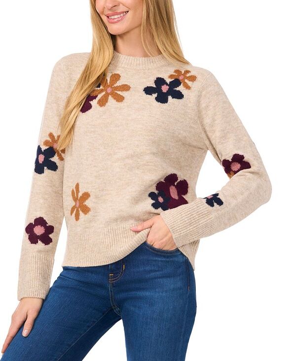 【送料無料】 セセ レディース ニット・セーター アウター Women's Flower Patterned Knit Crewneck Sweater Oatmealのサムネイル
