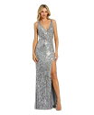 【送料無料】 マックダガル レディース ワンピース トップス Women's Beaded Floral Sleeveless Gown Silver