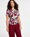 【送料無料】 バースリー レディース シャツ トップス Petite Printed Short-Sleeve Side-Ruched Tee Kristee Tr(4)