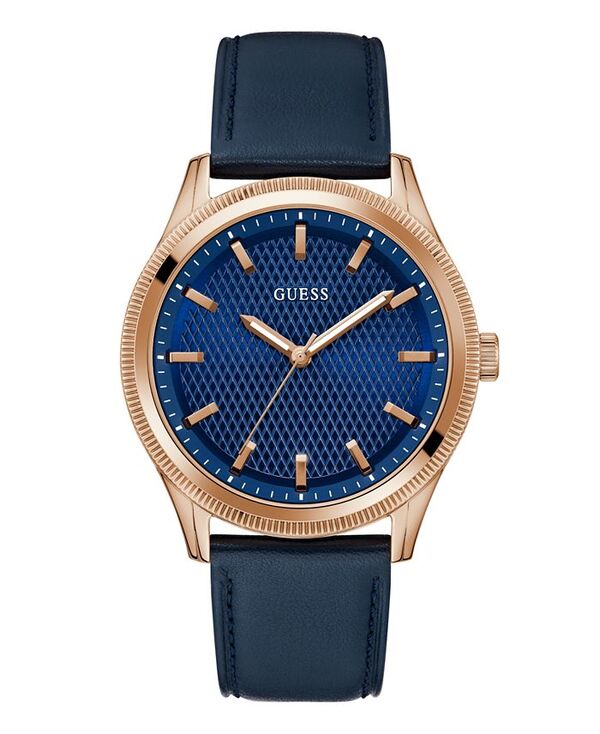 【送料無料】 ゲス メンズ 腕時計 アクセサリー Men's Analog Navy Genuine Leather Watch 44mm Navy