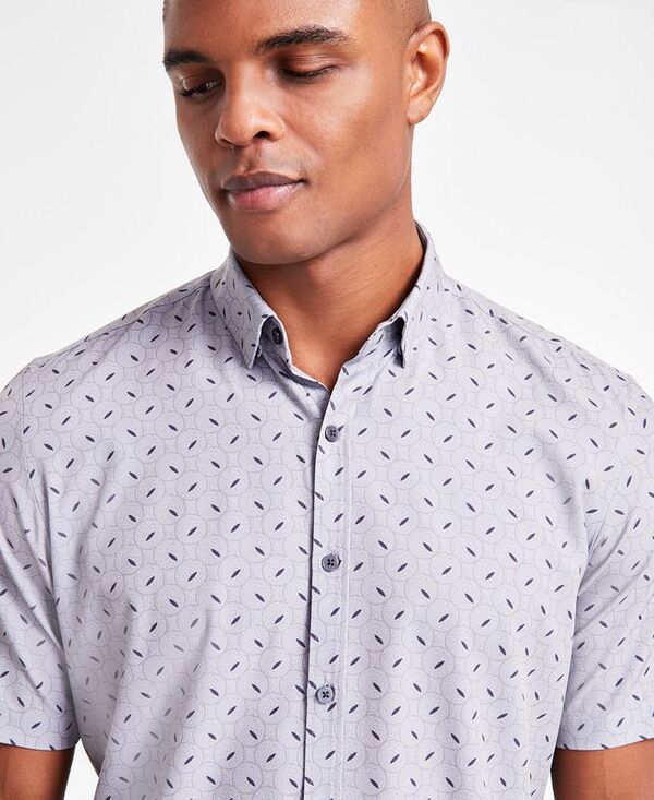 【送料無料】 アルファニ メンズ シャツ トップス Men's Alfatech Geometric Circle Print Shirt Grey