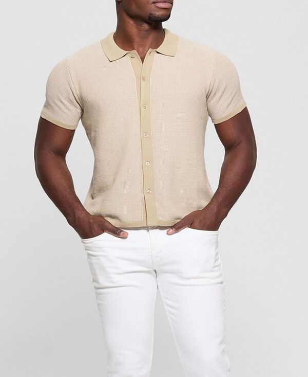 ゲス メンズ トップス シャツ GUESS Men's Short Sleeve Highland Textured Shirt Tan タン