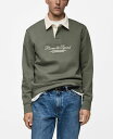 【送料無料】 マンゴ メンズ パーカー・スウェット アウター Men's Front Text Polo Sweatshirt Green