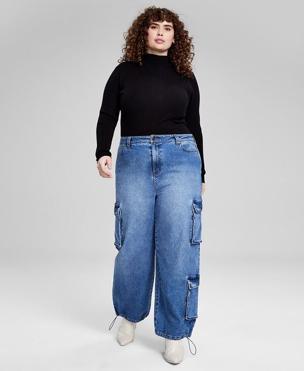 【送料無料】 アンドノウディス レディース デニムパンツ ボトムス Trendy Plus Size Bungee-Cuff Cargo Jeans Med Wash