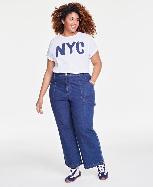 【送料無料】 On 34th レディース デニムパンツ ボトムス Trendy Plus High-Rise Carpenter Jeans Deep Blue