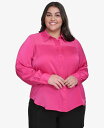 【送料無料】 ダナ キャラン ニューヨーク レディース シャツ トップス Plus Size Mixed Media Button Front Blouse Wild Berry(4)