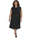 【送料無料】 ダナ キャラン ニューヨーク レディース ワンピース トップス Plus Size Cowl-Neck Belted Cap-Sleeve Mid...