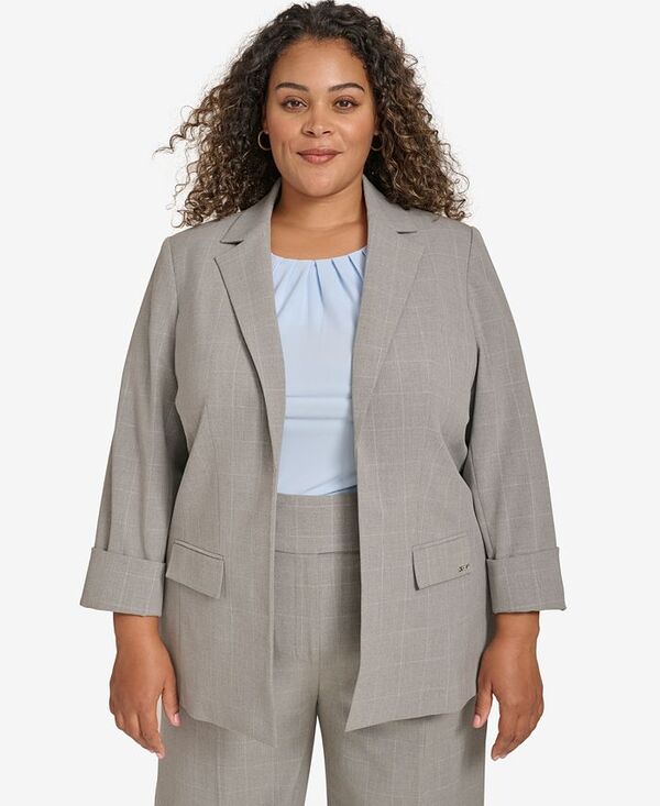 【送料無料】 カルバンクライン レディース ジャケット・ブルゾン アウター Plus Size Menswear Open-Front Blazer Heather Grey Multi