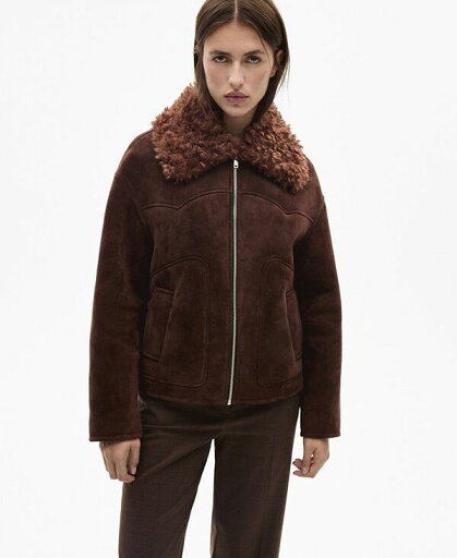 【送料無料】 マンゴ レディース ジャケット・ブルゾン アウター Women's Suede-Effect Shearling Collar Jacket Brown 【送料無料】 マンゴ レディース ジャケット・ブルゾン アウター Women's Suede-Effect Shearling Collar Jacket Brown