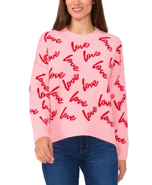 【送料無料】 セセ レディース ニット・セーター アウター Women's Love Jacquard Crewneck Sweater Prism Pink