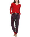 【送料無料】 ハニーデュー インティメッツ レディース ナイトウェア アンダーウェア Women's Travel Day Henley Fleece Pajama Set Navy Plaid(4)