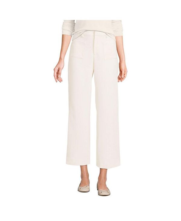 【送料無料】 ランズエンド レディース カジュアルパンツ ボトムス Women's Crepe High Rise Patch Pocket Wide Leg Crop Pants Warm ivory