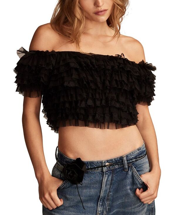 【送料無料】 ラッキーブランド レディース シャツ トップス Women's Layered Off-The-Shoulder Mesh Party Top Meteorite