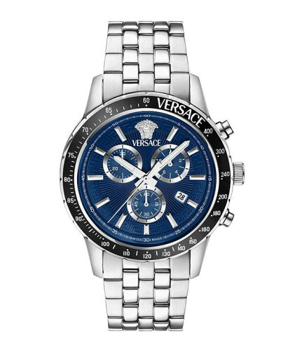 【送料無料】 ヴェルサーチ メンズ 腕時計 アクセサリー Men's Sport Chrono Silver Stainless Steel Bracelet Watch 44mm Silver/Blue 【送料無料】 ヴェルサーチ メンズ 腕時計 アクセサリー Men's Sport Chrono Silver Stainless Steel Bracelet Watch 44mm Silver/Blue