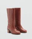【送料無料】 マンゴ レディース ブーツ・レインブーツ シューズ Women's Block Heel Leather Ankle Boots Cognac