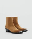【送料無料】 マンゴ レディース ブーツ・レインブーツ シューズ Women's Metallic Pointed Toe Leather Ankle Boots Brown
