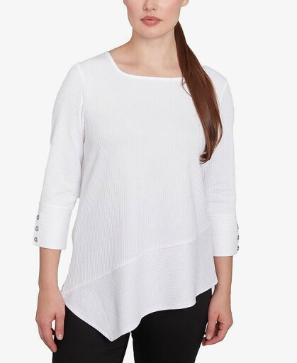 【送料無料】 ルビーアールディー レディース シャツ トップス Petite Cable Stripe Ottoman Three Quarter Sleeve Top White 【送料無料】 ルビーアールディー レディース シャツ トップス Petite Cable Stripe Ottoman Three Quarter Sleeve Top White