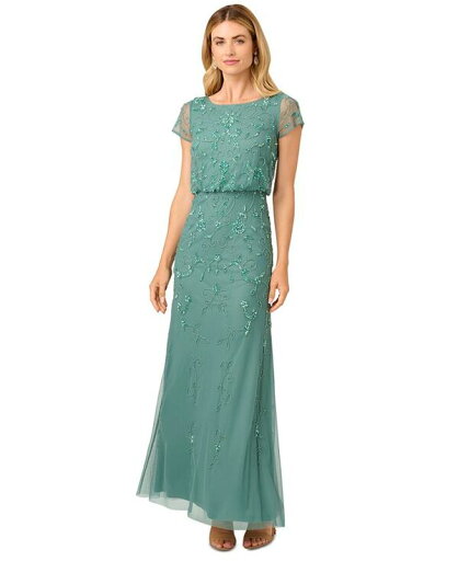 【送料無料】 アドリアナ パペル レディース ワンピース トップス Women's Boat-Neck Short-Sleeve Beaded Blouson Gown Green Slate 【送料無料】 アドリアナ パペル レディース ワンピース トップス Women's Boat-Neck Short-Sleeve Beaded Blouson Gown Green Slate