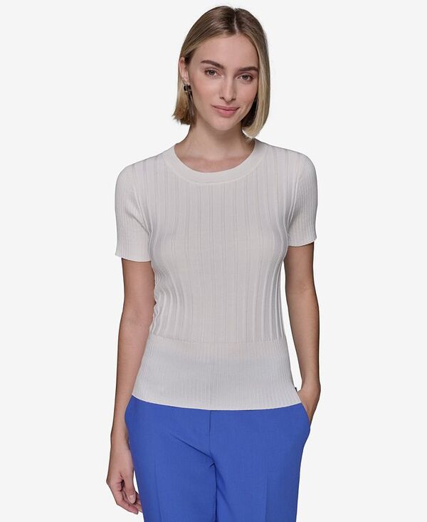 カール ラガーフェルド レディース トップス シャツ リブ セーター 半袖 KARL LAGERFELD PARIS Women's Ribbed Short-Sleeve Sweater Soft White ホワイト