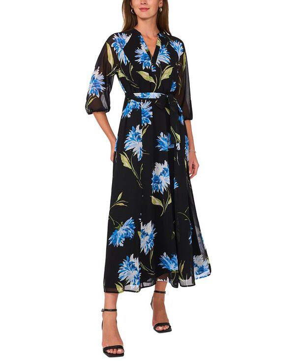 【送料無料】 ヴィンスカムート レディース ワンピース トップス Women's 3/4-Sleeve Belted Maxi Dress Rich Black