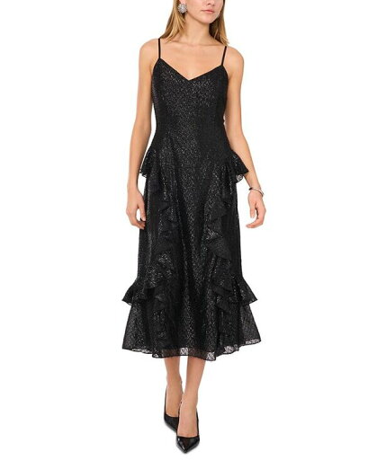 【送料無料】 ワンステイト レディース ワンピース トップス Women's V-Neck Sleeveless Ruffle Midi Dress Rich Black 【送料無料】 ワンステイト レディース ワンピース トップス Women's V-Neck Sleeveless Ruffle Midi Dress Rich Black