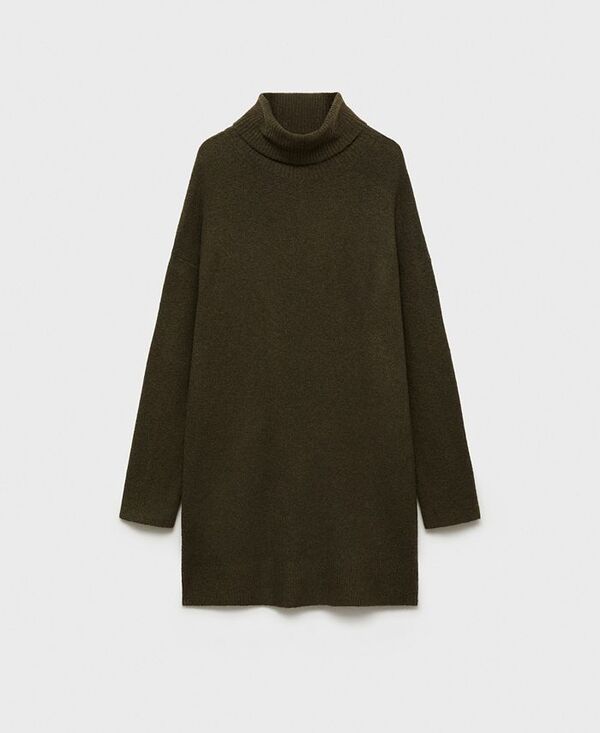 【送料無料】 マンゴ レディース ワンピース トップス Women's Short Turtleneck Knitted Dress Khaki