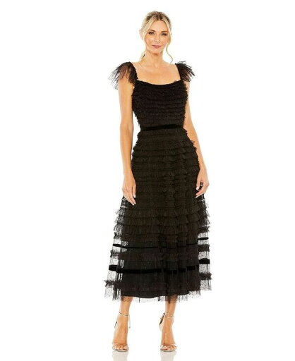 【送料無料】 マックダガル レディース ワンピース トップス Women's Ruffle Cap Sleeve Embellished Tiered Midi Dress Black 【送料無料】 マックダガル レディース ワンピース トップス Women's Ruffle Cap Sleeve Embellished Tiered Midi Dress Black