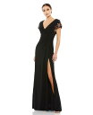【送料無料】 マックダガル レディース ワンピース トップス Women's Embellished Sleeve Jersey Wrap Gown Black...