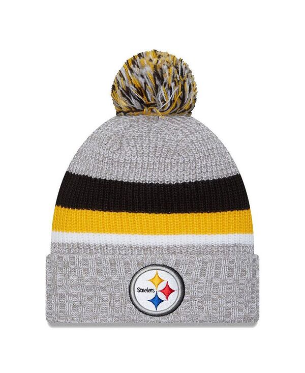 ニューエラ メンズ アクセサリー 帽子 Tシャツ ニット New Era Men's Heather Gray Pittsburgh Steelers Cuffed Knit Hat with Pom Heather Gray グレー