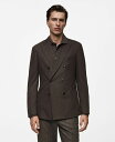【送料無料】 マンゴ メンズ ジャケット・ブルゾン アウター Men's Slim-Fit Virgin Wool Double-Breasted Blazer Brown