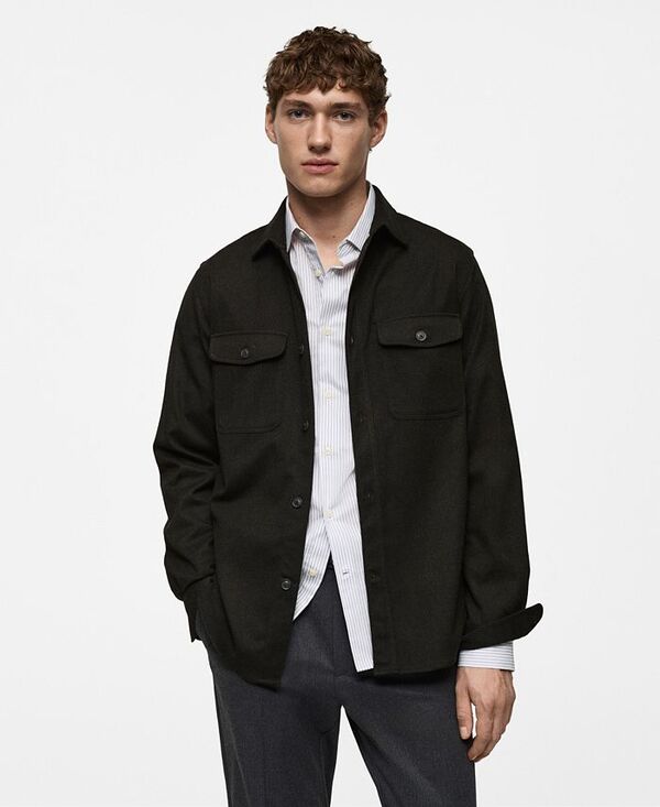 【送料無料】 マンゴ メンズ シャツ トップス Men's Regular-Fit Chest-Pocket Shirt Dark Heather Gray