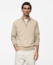 【送料無料】 マンゴ メンズ ニット・セーター アウター Men's Slim-Fit Merino Wool Quarter-Zip Sweater Beige