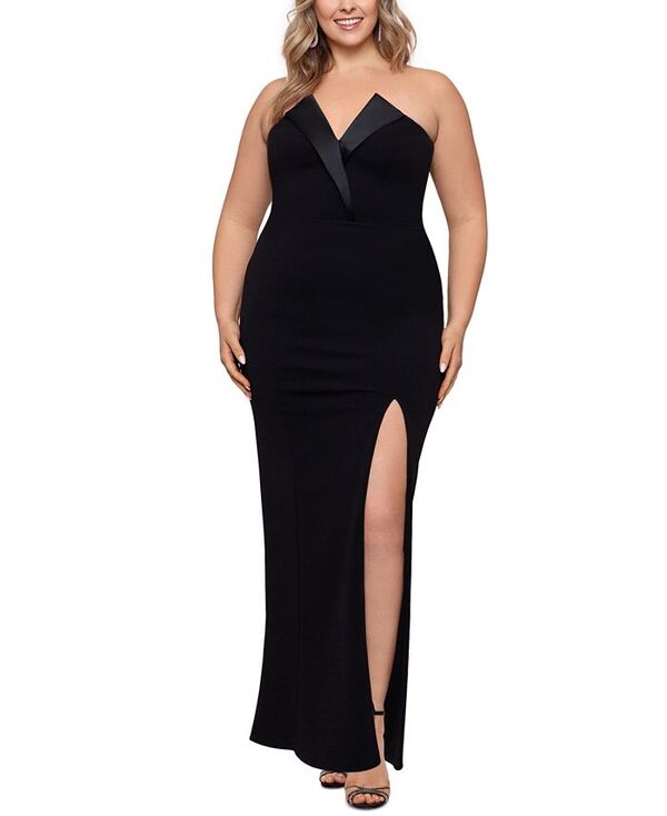 【送料無料】 ベッツィアンドアダム レディース ワンピース トップス Plus Size Strapless Gown Black